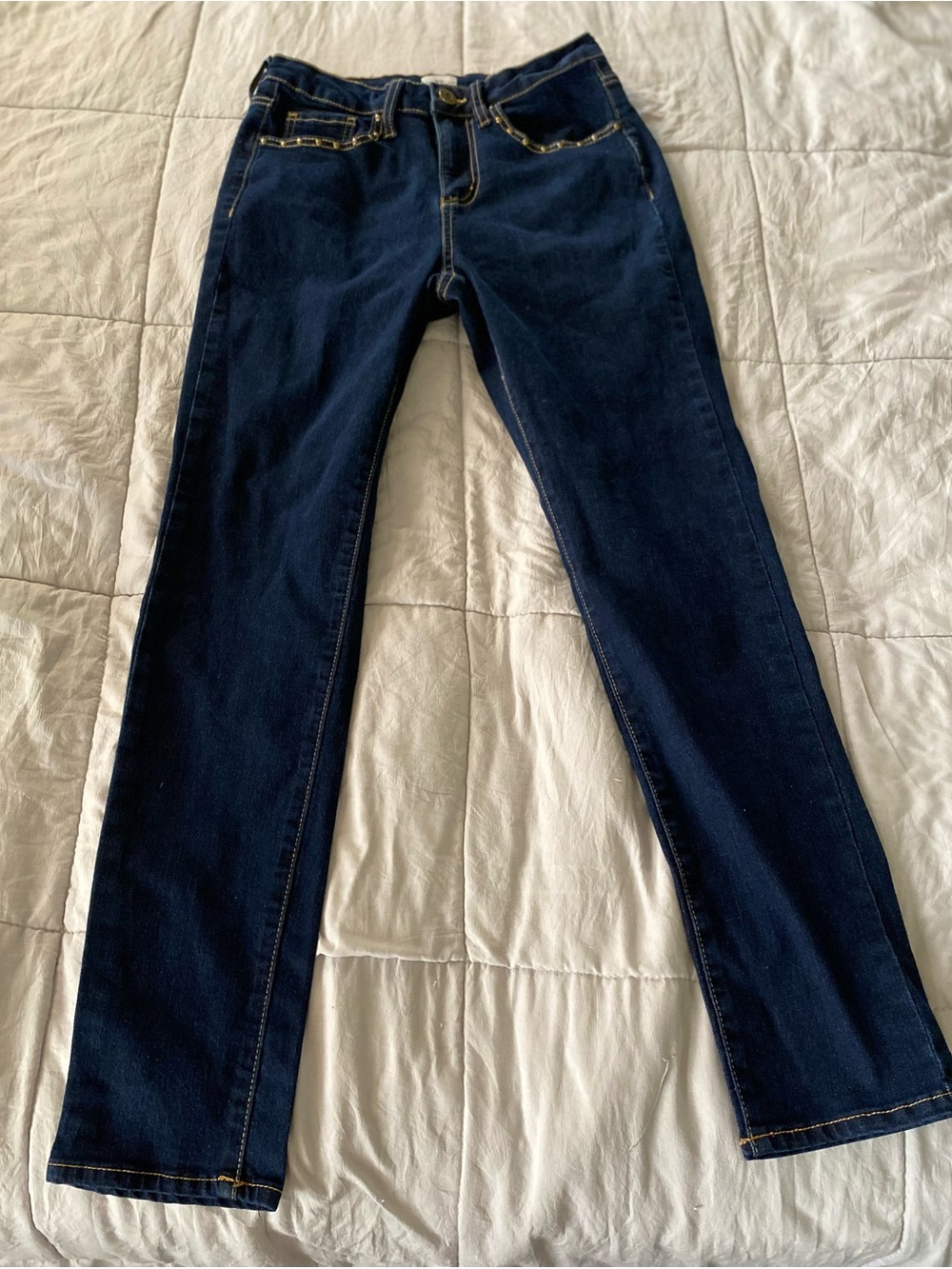 !it jeans  Slim Straight Dark Blue Jeans with Contrast Stitching